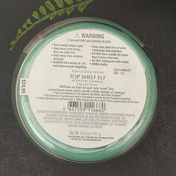 BBW Top Shelf Elf Bath & Body Works 3 Wick Candle - Picture 10 of 10